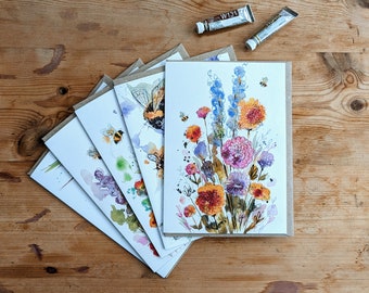 Pack of 5 'Bird and the Bees' Floral Greeting Cards