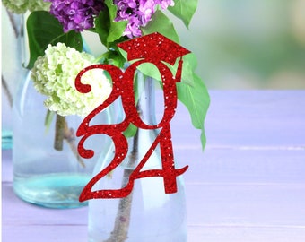 Red Glitter 2024 Graduation Tag Grad Party Decorations Class of 2024 Centerpieces Rustic Graduation Red 2024 Senior Table Decorations