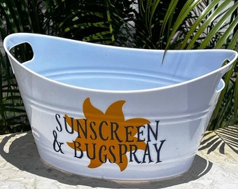 Sunscreen and Bug Spray Basket Outdoor Summer Tote Sunscreen Basket Pool Side Tub Beach Tote Plastic Tub Pool Summer Party Spray Basket