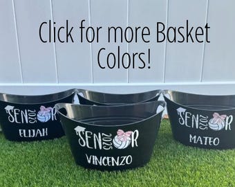 Regalo para equipo de voleibol Cesta de regalo personalizada para la escuela secundaria 2027 Lazo coqueto Cubo para senior Decoración de mesa de graduación Regalo con número de camiseta