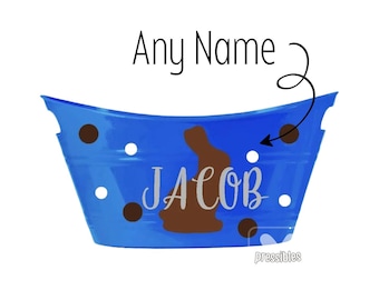 Personalized Easter Basket Blue Easter Gift Basket Chocolate Bunny Basket Easter Egg Hunt Personalized Easter Gift Reusable Custom Basket