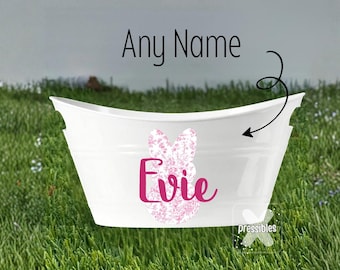 Easter Basket for Girl with Name Pink Toile Bunny Personalized Bucket Custom Bunny Basket Easter Gift Basket Egg Hunt Bucket Baby First