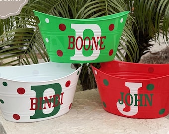 Personalized Christmas Gift Basket Custom Family Gift Holiday Goodie Basket Santa Sack Custom Reusable Holiday Cheer Bucket Name Basket