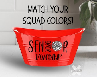 Cheer Senior Night Gift Basket for Cheerleader Bucket with Name End of Year Squad Gifts Varsity Cheer
