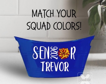 Cheer Senior Night Gift Basket for Cheerleader Bucket with Name End of Year Squad Gifts Varsity Cheer