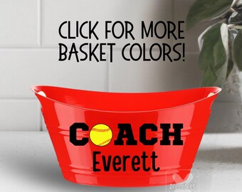 Softball Coach Personalized Gift Basket End of Year Gift Bucket League Coach Gift from Team Bucket Custom Name Gift for Coach