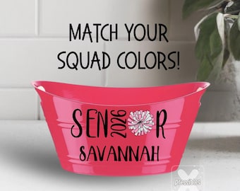 Cheer Senior Night Gift Basket for Cheerleader Bucket with Name End of Year Squad Gifts Varsity Cheer