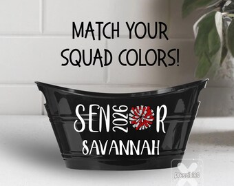 Cheer Senior Night Gift Basket for Cheerleader Bucket with Name End of Year Squad Gifts Varsity Cheer