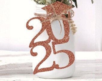 Brown Glitter 2026 Tag Graduation Centerpiece Party Decor Ideas Pink Brown Graduation Cap Favor Tag Senior Graduation Decoration