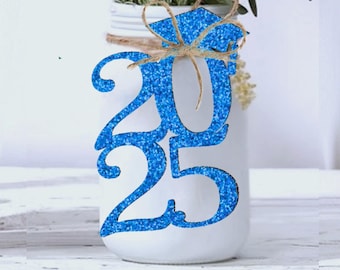 Blue Glitter 2026 Graduation Favor Tag Senior Graduation Gift Tags Glitter Centerpiece Graduation Cap Senior Table Decorations