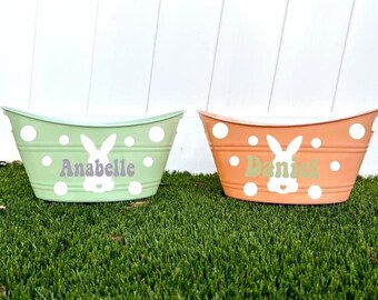 Personalized Easter Bucket Sage Basket or Peach Basket Custom Easter Basket Easter Egg Hunt Toddler Easter First Easter Basket with Name