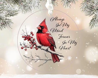 Memorial Ornament Personalized Cardinal Always & Forever Custom In Loving Memory Sympathy Gift for Family Loss Ornament Christmas in Heaven