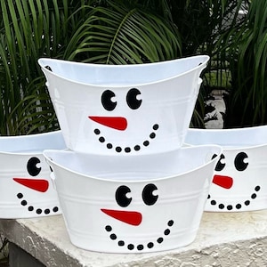 Snowman Face Holiday Basket Christmas Gift Basket Porch Decor Guest Bathroom Basket Holiday Tote Snowman Favor Bucket Personalized Basket