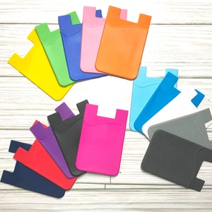 Monedero de silicona con monograma para teléfono celular, bolsillo adhesivo para teléfono, tarjetero personalizado, bolsillo para teléfono celular con monograma o nombre