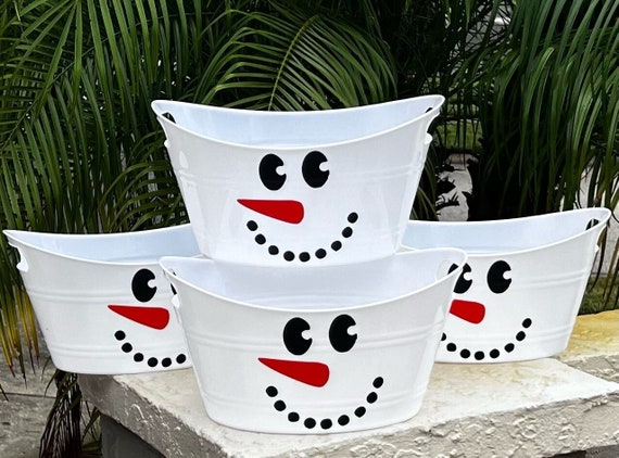 Snowman Face Holiday Basket Christmas Gift Basket Porch Decor Guest Bathroom Basket Holiday Tote Snowman Favor Bucket Personalized Basket