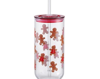 Blank Glass Can Gingerbread Tumbler Christmas Cup with Lid & Straw Printed Mug Blanks for Crafting Christmas Gifts