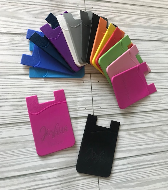 Laser Engraved Silicone Cell Phone Wallet Phone Sticker Pocket Personalized Phone Card Holder Engraved Name Cell Phone Pocket