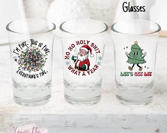 Shot Glass for Christmas Glasses Funny Gift Retro Holiday Party Gift Ho Ho Holy Let's Get Lit I'm Fine Christmas Lights Girly Gift Exchange