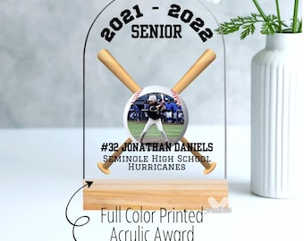 Gift for Baseball Player Senior Night Photo Stand Custom 2026 Graduation School Sports Team Gift Baseball Award Graduation Party Table Sign