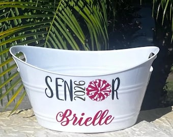 Senior Night 2027 Cheer Competition Personalized Gift Basket Graduation Cheerleader Bucket Senior Night Cheer Pom Pom Bows Basket Pin Bucket