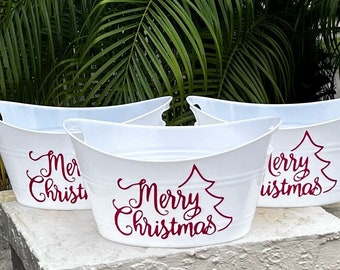 Christmas Decor Reusable Gift Basket Christmas Gift Basket Christmas Bucket Family Christmas Gift Christmas Eve Box Holiday Goodie Basket