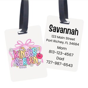 Emergency Contact Info Kids Backpack Bag Tag Personalized Grandmillennial Preppy Bag Tag Back to School Tag Custom Name Tag Kid Luggage Tag