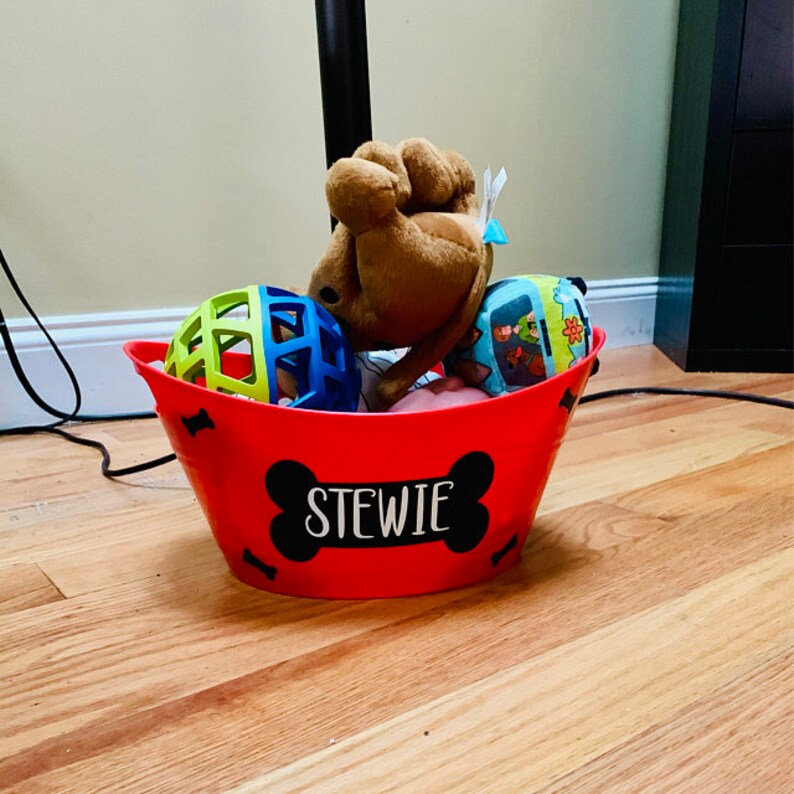 Dog Toy Basket Personalized Red Personalized Pet Toy Storage Etsy