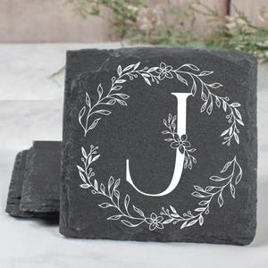 Custom Drink Coaster Wedding Favor Personalized Monogram Floral Initial Bridal Shower Gifts Rustic Wedding Table Decor New Home Gift for Her