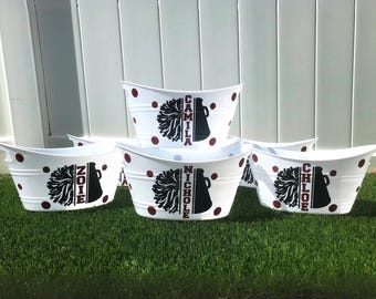 Personalized Gift Basket for Cheer Leader Bucket Senior Night Cheer Pom Poms Cheer Gifts Custom Gift for Cheer Personalized Cheer Bucket