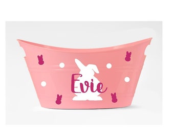 Personalized Easter Basket Pink and White Custom Easter Basket For Girl Easter Egg Hunt Toddler Easter Basket Easter Bucket Kids Easter
