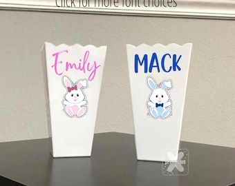 Personalized Popcorn Container Custom Easter Bucket Filler Popcorn Cup Easter Gift Egg Hunt Prize Basket Stuffers Cute Bunny with Name