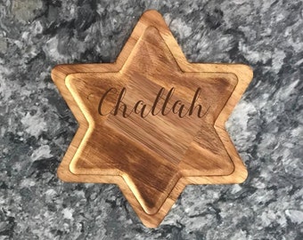 Challah Board Engraved Cutting Board Star of David Shabbat Shalom Challah Serving Hanukkah Gift Hanukkah Table Decor Jewish Challah Plate