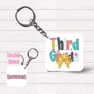 School Key Fob Grandmillennial Preppy Personalized Bag Charm Custom Kids Name Bag Tag Backpack Tag Back to School Keychain Coquette 1st Day