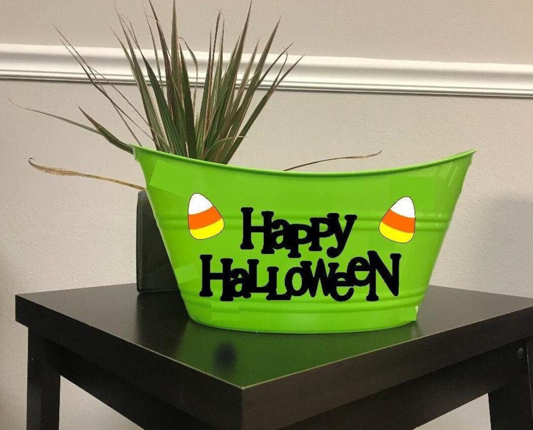 Personalized Happy Halloween Basket Candy Corn Design Halloween Candy