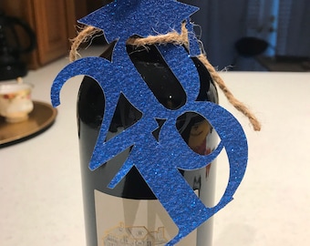 Blue Glitter Graduation Party Decorations Class of 2024 Centerpiece Gift Tags Rustic Graduation Cap Graduation Tag Graduation Table Decor