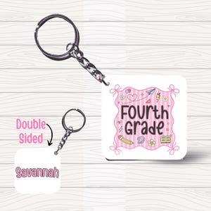 School Key Fob Grandmillennial Preppy Personalized Bag Charm Custom Kids Name Bag Tag Backpack Tag Back to School Keychain Coquette 1st Day