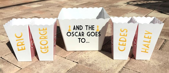 Personalized Popcorn Bowl Set Of 5 Oscar Party Decorations Etsy