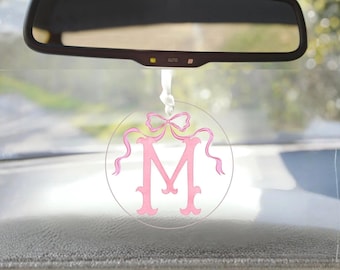 Preppy Bow Rear View Mirror Charm Personalized Grandmillenial Acrylic Charm Monogram Initial Car Charm Custom Car Accessory New Driver Gift