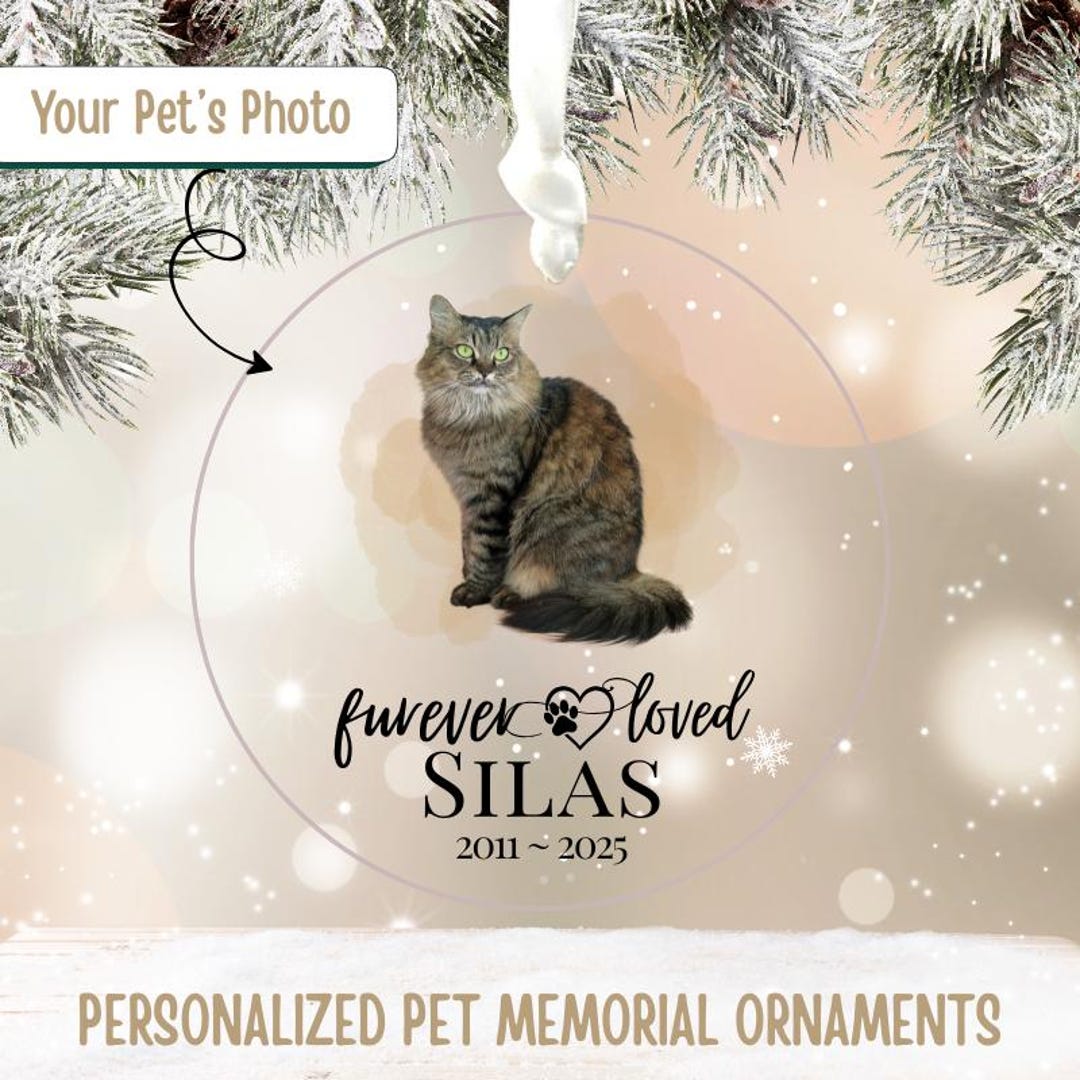 Personalized Pet Memorial Ornament Custom Cat Photo Keepsake Gift Fur ...
