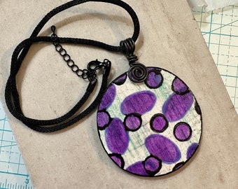 Purple Dots Polymer Clay Mixed Media Necklace