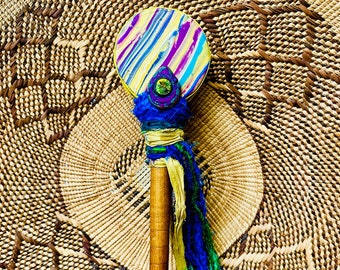 Striped Rhinestone Talking Stick Polymer Clay Mixed Media