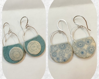 Reversible Icy Blue Earrings Polymer Clay