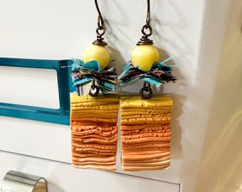 Retro Summer Sunset Earrings Polymer Clay Mixed Media