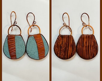 Reversible Bluestone and Copper Earrings Polymer Clay