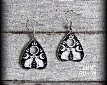 Occult cat earrings Planchette earrings Ouija earrings Occult earrings Tarot jewelry Crazy cat lady jewelry Plug Tunnels Pierced ears Gauges