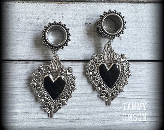 Sacred heart tunnel earrings 12mm tunnel earrings 1/2" gauge tunnels 12mm Plugs Tunnel dangles 2g 0g 00g 9/16” 5/8” 3/4” 7/8” 1” 1.10” 1.18”