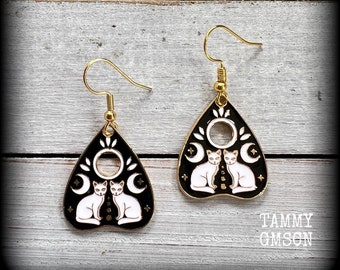 Occult cat earrings Planchette earrings Occult earrings Tarot jewelry Crazy cat lady Pierced ears Plugs Tunnels Ear gauges Clip on earrings