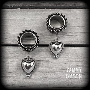 Boucles d'oreilles tunnel en argent avec coeur de 9/16" Boucles d'oreilles tunnel 14 mm Plugs tunnels Lobes étirés Bijoux de corps 2 g 0 g 00 g 1/2" 5/8" 3/4" 7/8"