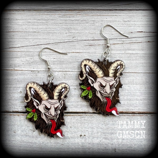 Krampus earrings Christmas earrings Yule earrings Horned god Gothic Winter solstice Pagan earrings Folklore Fairy tales Halloween earrings