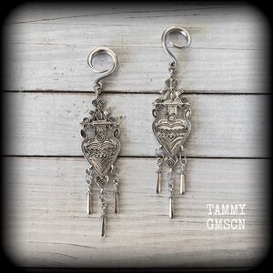 Tarotkaart oorhangers Drie zwaarden oorbellen 6 gauge oorgewichten Lichaamssieraden uitgerekte lobben meters 6 g 2 g 0 g 00 g 1/2 9/16 5/8 3/4 7/8 1"